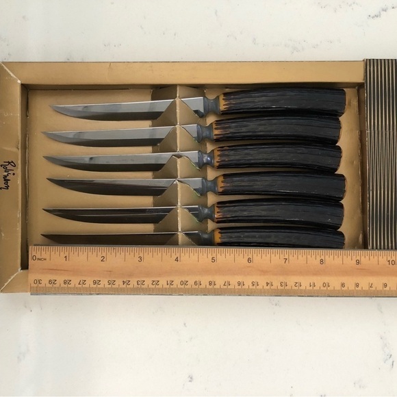 Robinson Steak Knife Set (6) in Original Box VTG-Hollow Antler Style Handles - Picture 7 of 7
